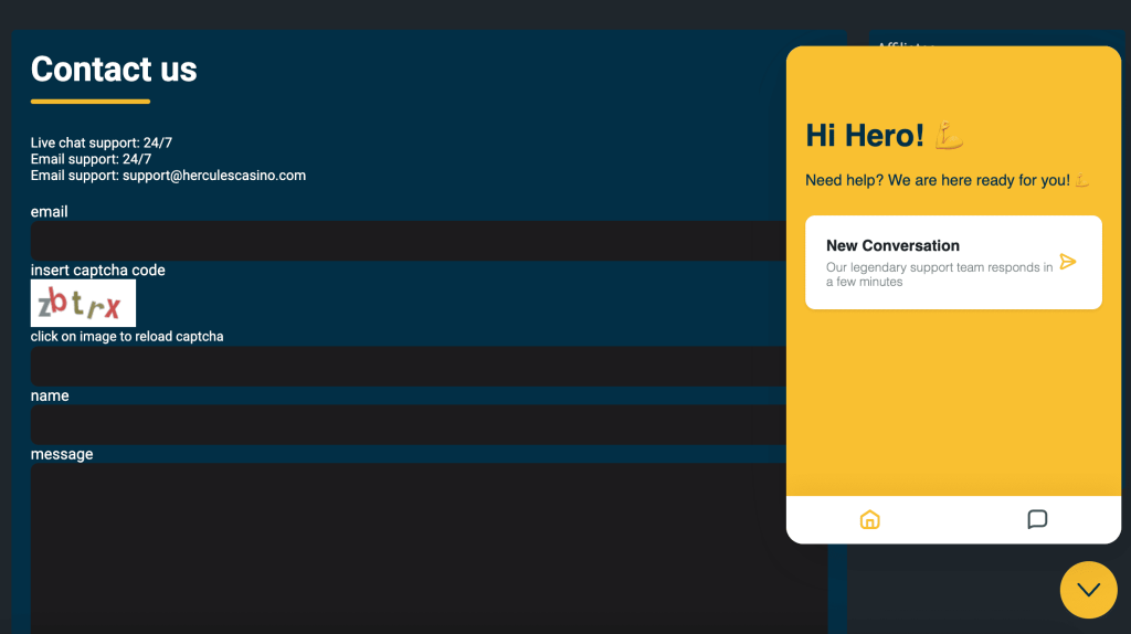 help section contact hercules casino